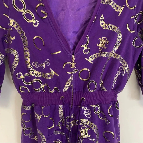 Coogi Purple Gold Short Sleeve Hooded Zip Up Bling Y2K Long  Zip Hoodie L - Picture 6 of 15